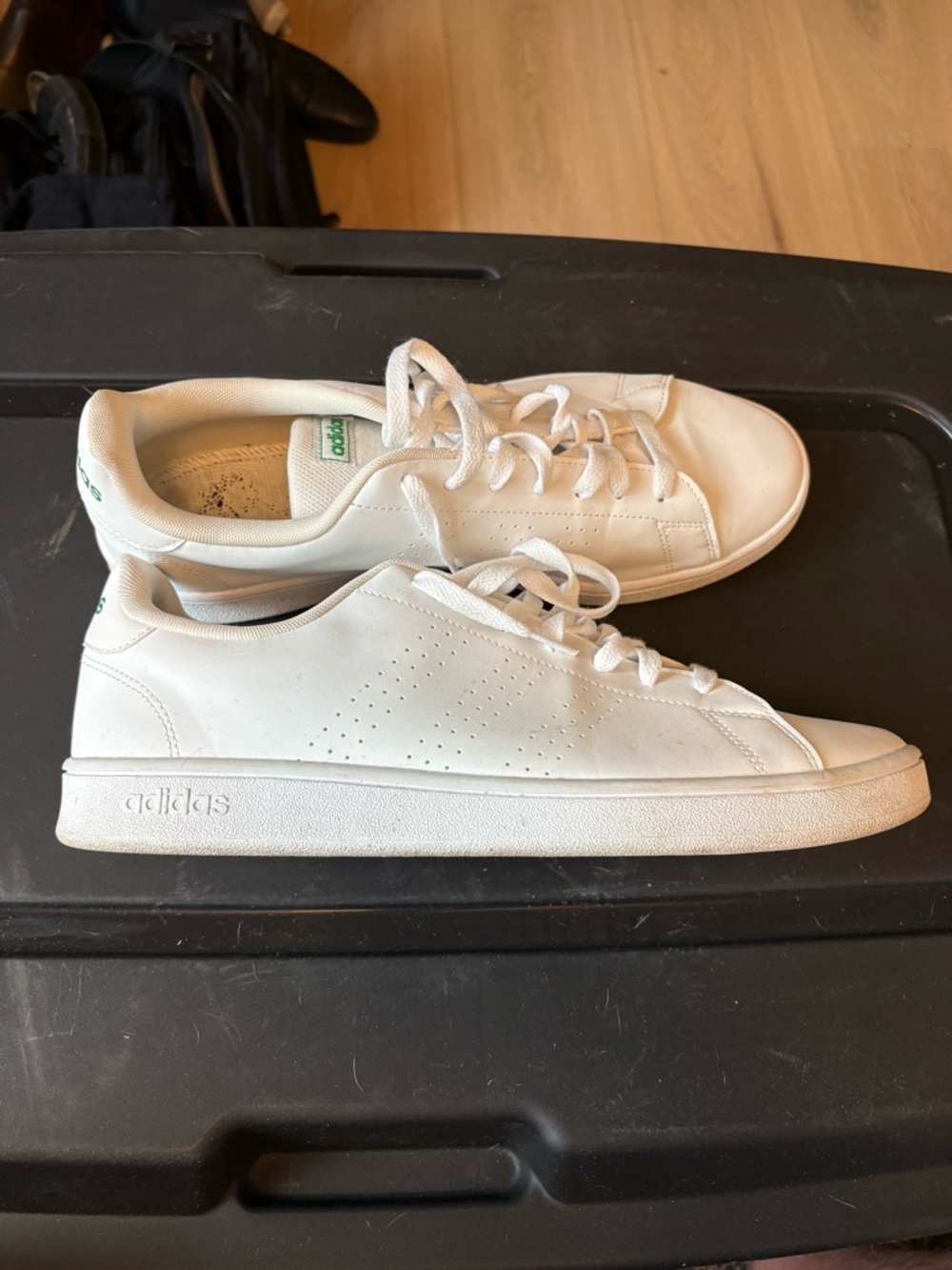 adidas Stan Smith White Low-Top Leather Sneakers with Green Tongue Detail